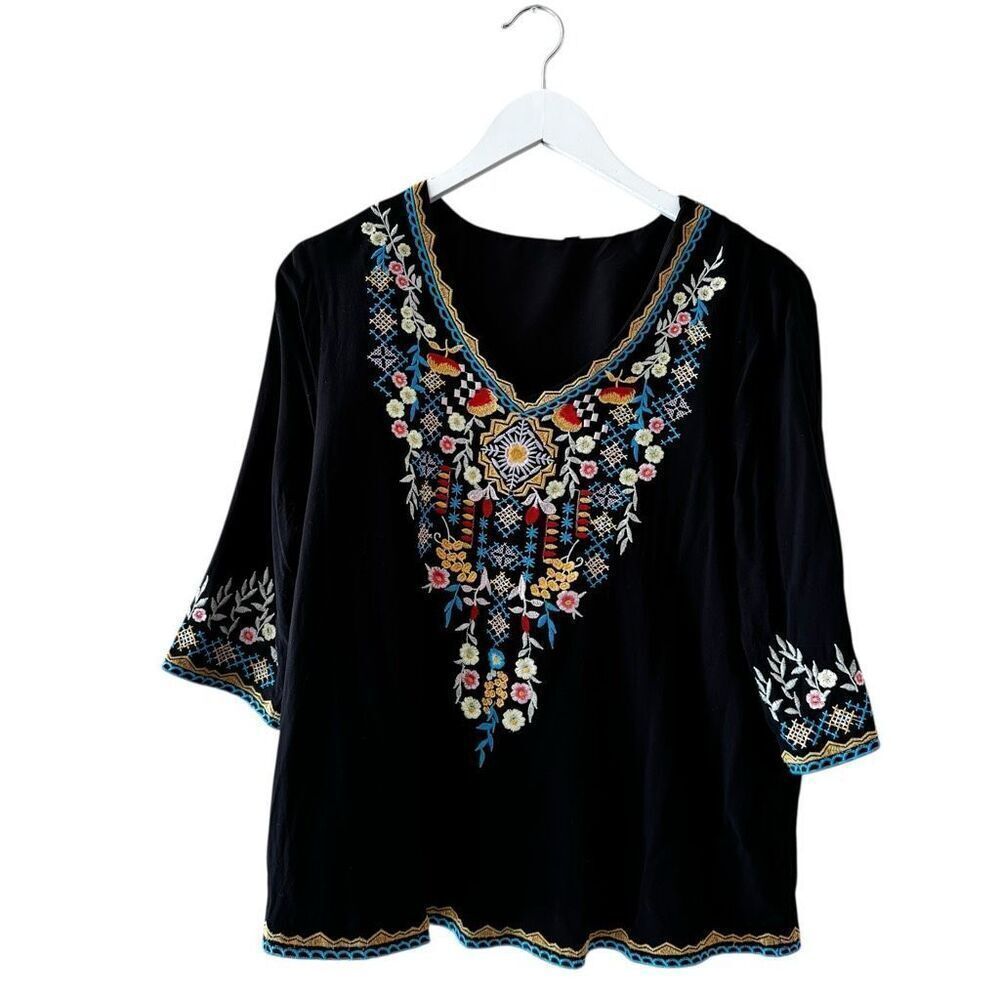 Embroidered Bohemian Hippie Tunic Fiesta Boho Festival Peasant Blouse SZ M
